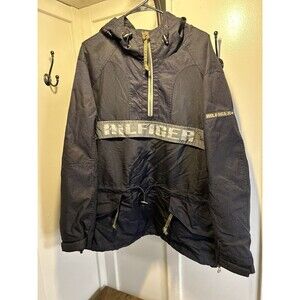 Vintage Tommy Hilfiger 1/4 Zip Spellout Hooded Pullover Anorak 90s Y2K Navy Blue